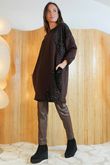 Oscar Clara Sequin Patch Pocketed Cocoon Tunic Chocolate